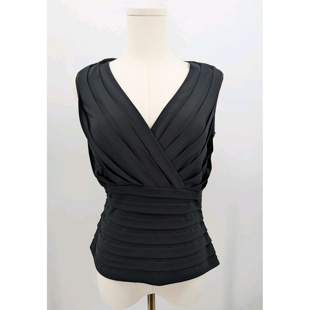 Tadashi Collection‎ Sleeveless Tiered Black Top Women's Size S Quiet Luxury
